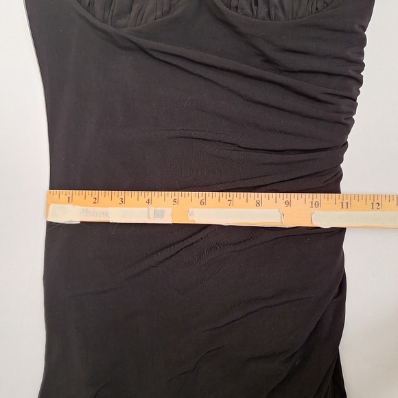 bebe Asymmetrical Corset Dress Black Ruched Midi Whimsigoth Vamp Fairy LBD S - Picture 7 of 9